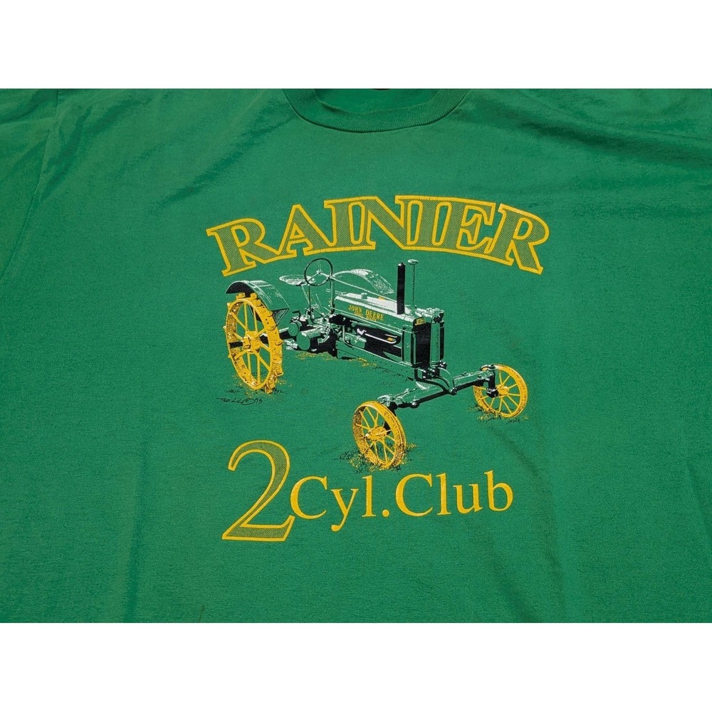 VTG Rainier 2 Cyl Club John Deere Shirt Mens 2XL Green Graphic Tractor Farm 90s